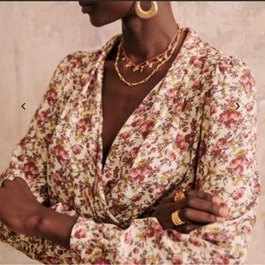 Sezane ABELIA floral v neck drape blouse